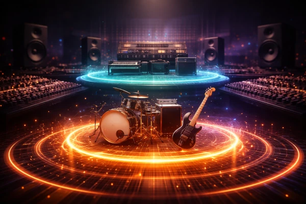 Planos de instrumentos en una mezcla de audio profesional