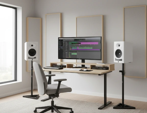 Dos monitores Kali Audio LP-6 V2 en un estudio