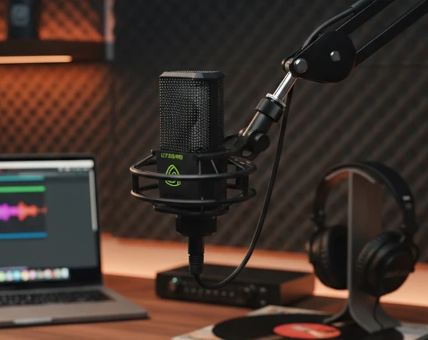 Lewitt LCT 240 PRO, micrófono de condensador en un estudio de podcaster