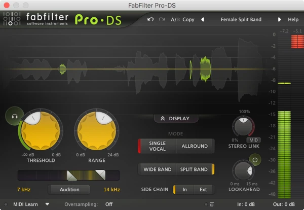 Fabfilter Pro DS, plugin de-esser