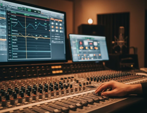 Un estudio en el que se está mezclando voz