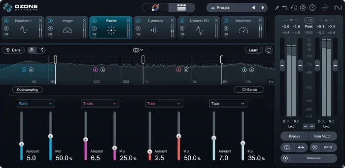 iZotope Ozone 12 Exciter, plugin con distintos tipos de excitación aural