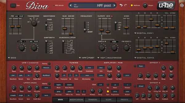 U-he Diva, sintetizador virtual de emulación de sintes analógicos clásicos