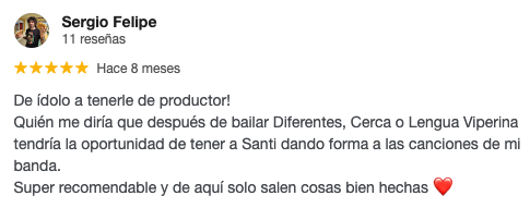 Reseña de cinco estrellas de Sergio Felipe a mi trabajo como productor